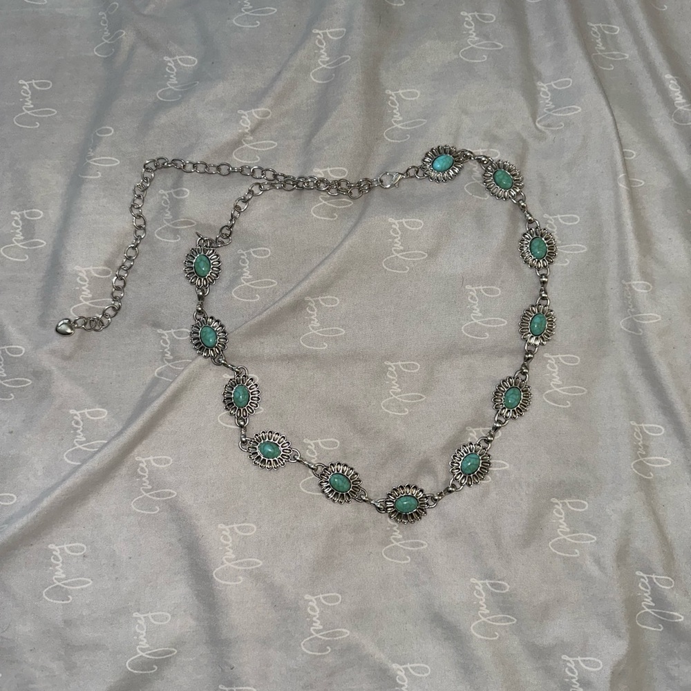 Sliver chain belt with turquoise